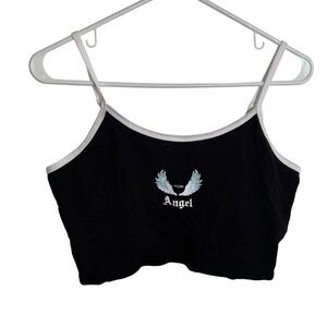 No Boundaries Women's Juniors Size Large 11-13 Cropped Tank Top Black Angel Y2K